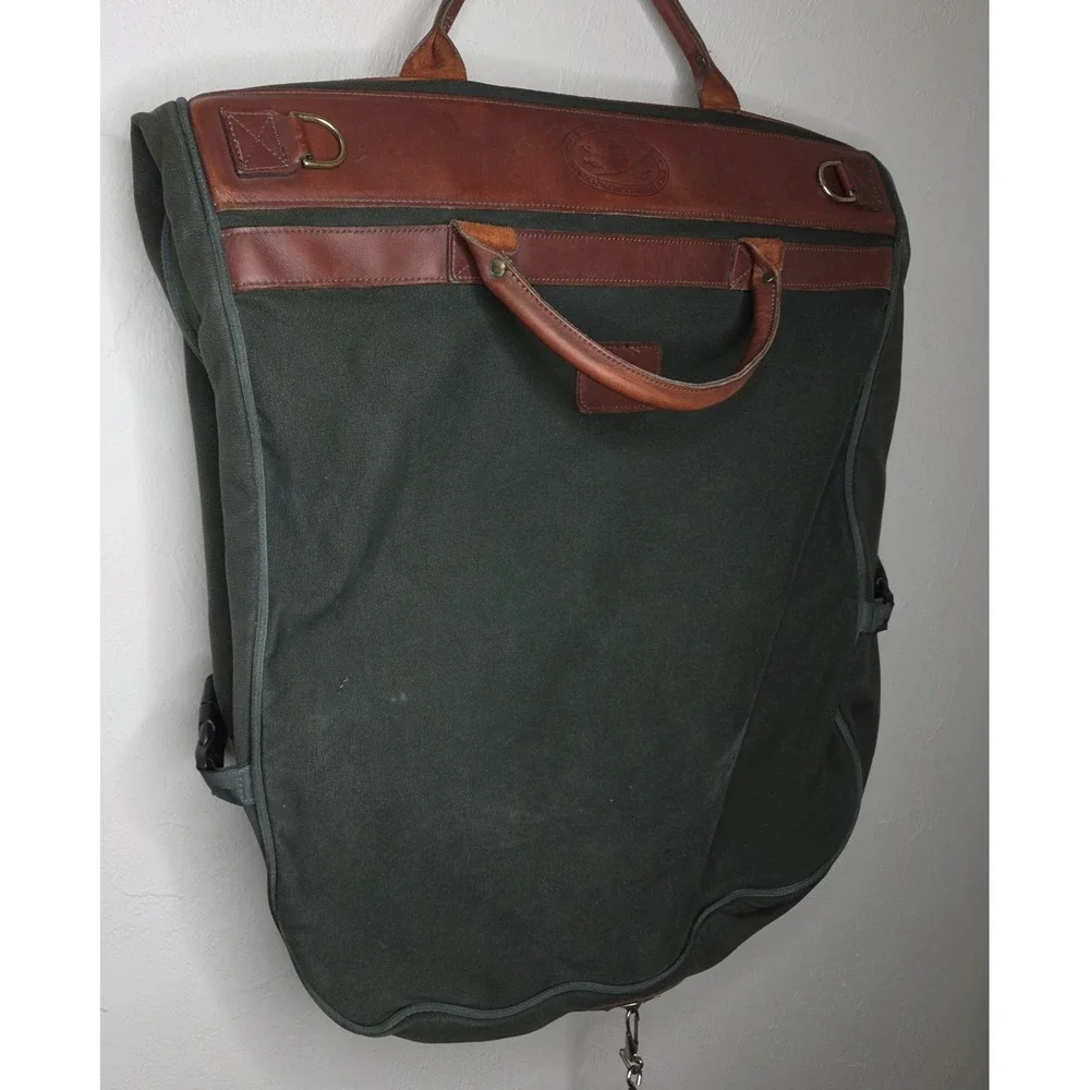 Vintage Orvis Battenkill Garment Bag Travel Luggage Green Canvas Brown Leather